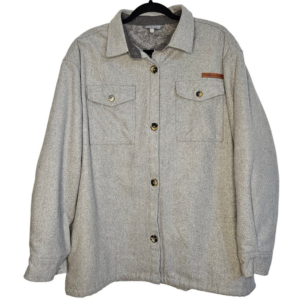 Simply Southern Gray Button Closure Sherpa Lined Shacket Jacket sx XXL